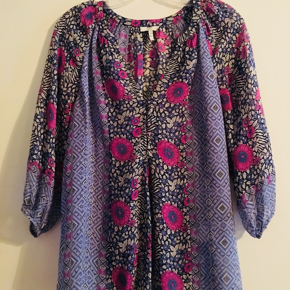Joie 100% silk blue/purple/pink print blouse